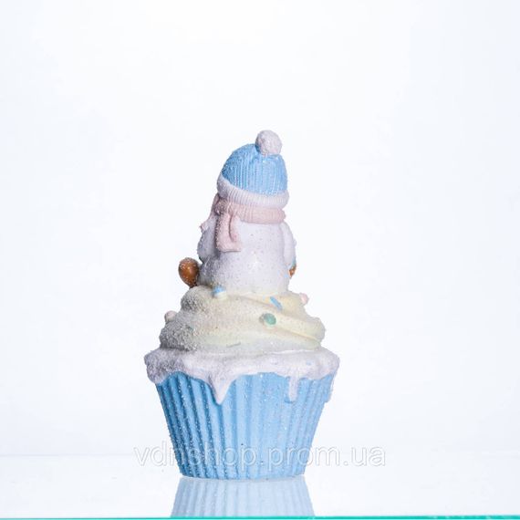 Новорічна декоративна фігурка з підсвіткою 10×10×17.5 см Новорічний декор Сніговик на кексі з порцеляни CR-6-8 | Зображення 1