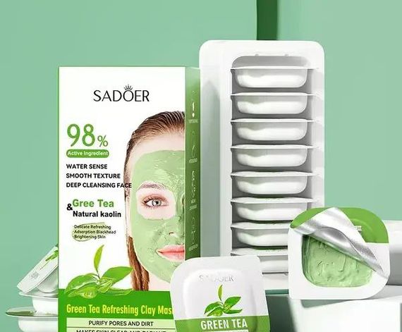 Освіжаюча грязьова маска із зеленим чаєм та каоліном Sadoer, 7.5 g