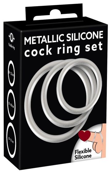 Набір ерекційних кілець - Metallic Silicone Cock Ring Set Sex Aura