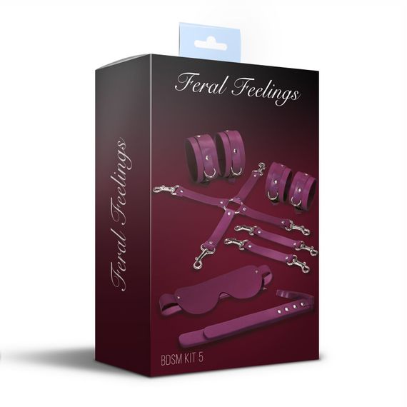 Набір Feral Feelings BDSM Kit 5 Burgundy, наручники, поножі, хрестовина, маска, падл | Зображення 1