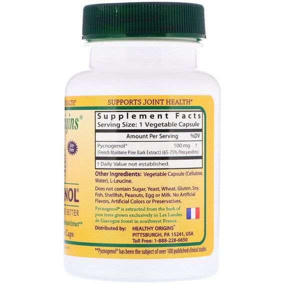 Пікногенол Healthy Origins Pycnogenol 100 mg 30 Veg Caps HO41371 | Зображення 1