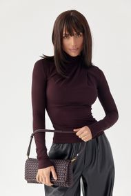 Приталений лонгслів із оригінальною горловиною - баклажан цвет, M (є розміри)