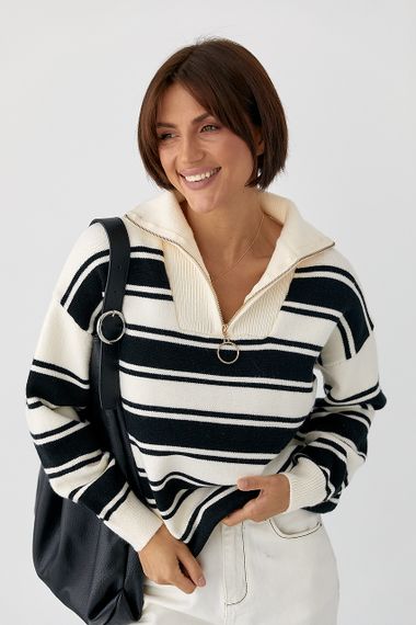 В'язаний светр із блискавкою на горловині - чорний цвет, ONE SIZE (є розміри) | Зображення 4