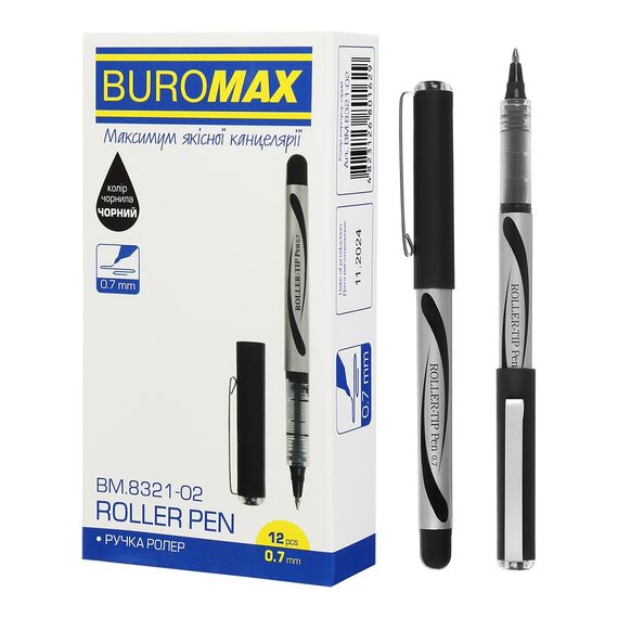 Ручка ролер 0.7 мм, чорний BM.8321-02 BUROMAX (4823126801636) | Зображення 2