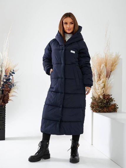 Подовжена зимова куртка-пуховик арт.А-520, темно синій