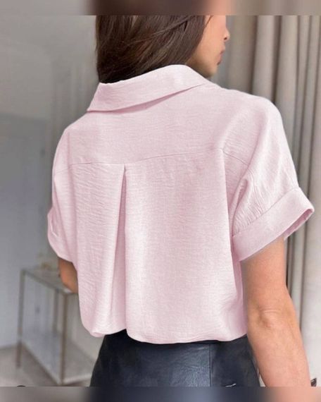 Женская летняя легкая блуза с короткими рукавами, ZE1397, цвет розовый, размер 46/48 | Зображення 1