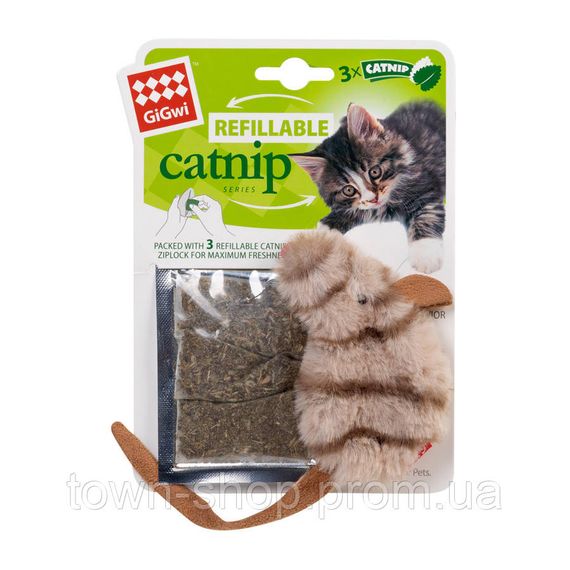 Игрушка для котов Мышка с кошачьей мятой GiGwi Catnip, искусственный мех, кошачья мята, 10 см | Зображення 1