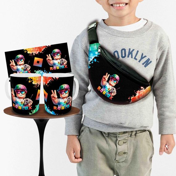 Набір: дитяча сумка-бананка+кружка Роблокс «Roblox» 32х15см, бананка для хлопчика через плече на подарунок (00952)