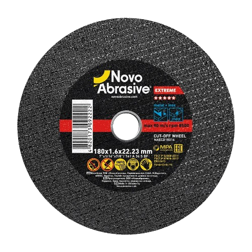 Круг відрізний по металу d180мм*1,6*22,23мм 14A Extreme NovoAbrasive