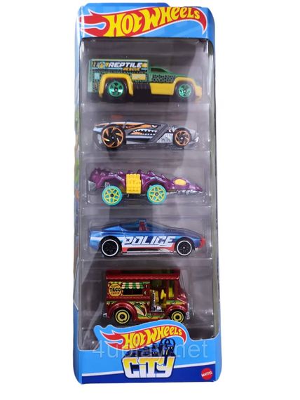 Hot Wheels: HW City. Хот Вілс: Місто. Набір із 5-ти машинок: Rescue Duty, Rogue Hog, Fangster, Alpha Pursuit, Bread Box | Зображення 1