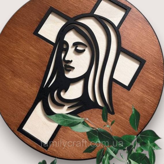 Настінне панно Діва Марія з фанери 35 см – християнський декор на стіну, лазерна різка, релігійна картина | Зображення 3