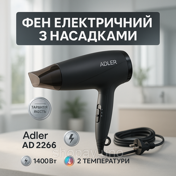 Фен для волосся складний Adler AD 2266 1400Вт з насадкою концентратором
