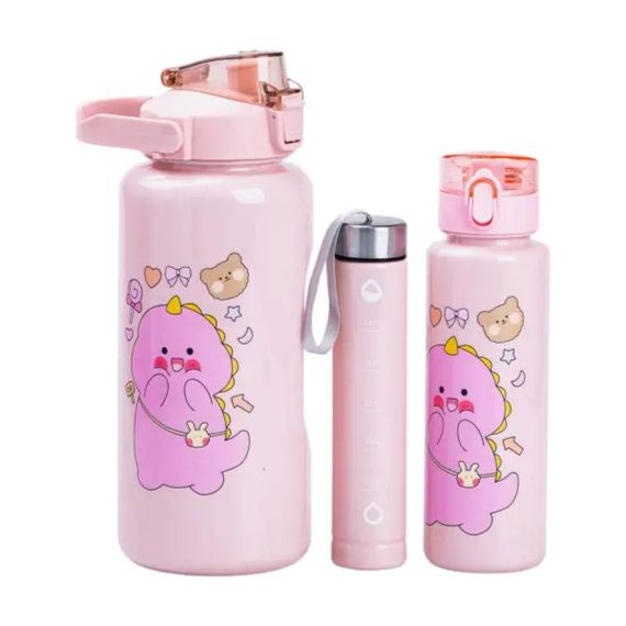 Набір багаторазових пляшок 3 в 1 Дракоша 0.3л 0.7л 2л рожевий HPZSB120013P