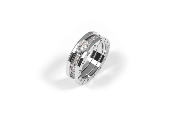 Двойное кольцо из белого золота с фианитами 16.5 | Зображення 5