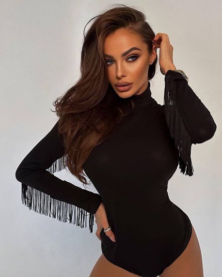 Женское черное боди нарядное с бахромой JM0133 размер 46/48 цвет черный | Зображення 3
