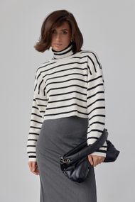 Укороченный свитер в полоску oversize - кремовый цвет, S (есть размеры)