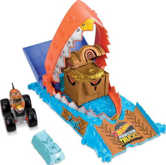Трек Хот Вілс Монстр-трак Нищівники арени з тигровою акулою Hot Wheels Monster Trucks Arena Smashers Treasure Chomp Challenge | Зображення 1