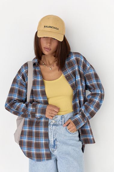 Сорочка в клітинку з подовженою спинкою - блакитний цвет, M (є розміри) | Зображення 4