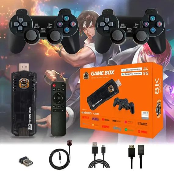 Игровая ТВ приставка Game Box 8K 8X M98 Smart TV Stick 64GB геймстик с геймпадами + 10000 встроенных игр | Зображення 1