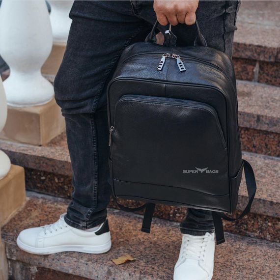 Чоловічий рюкзак шкіряний міський для ноутбука чорний Tiding Bag B2-884371A | Зображення 9