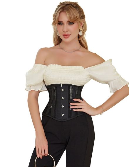 Корсет із сітки Star Night Steel Bones Grid Corsets з гачками і шнурівкою, чорний, L (без коробки)
