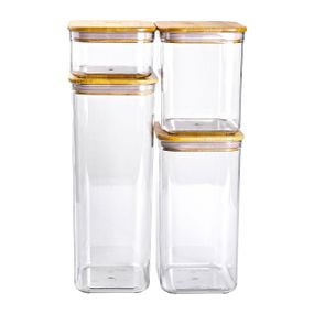 Банки для сыпучих продуктов набор из 4 шт пластиковые с бамбуковыми крышками HP-1302