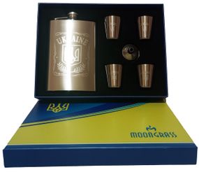 Подарунковий набір MOONGRASS 6в1 з флягою, чарками, лійкою UKRAINE 🇺🇦 WKL-007
