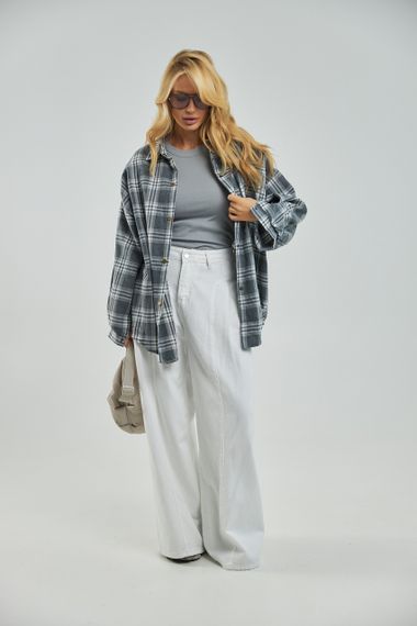 Картата жіноча сорочка на кнопках - сірий цвет, ONE SIZE (є розміри) | Зображення 2