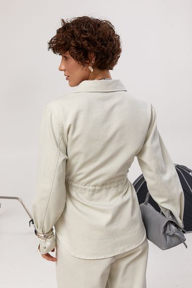 Котоновий вільний костюм із сорочкою на кнопках та прямими штанами - світло-сірий цвет, ONE SIZE (є розміри) | Зображення 1