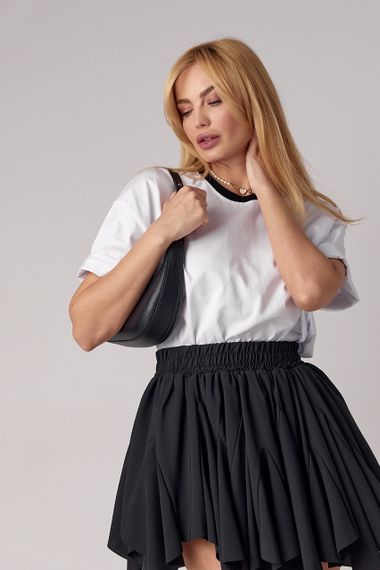 Футболка oversize з контрастною горловиною - білий з чорним цвет, L (є розміри) | Зображення 7