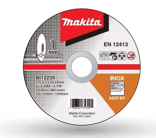 Диск відрізний MAKITA для нержавіючої сталі 125х1,0 A60T, плаский B-12239