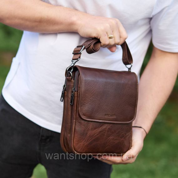 Мужская сумка с клапаном через плечо из гладкой кожи  Tiding Bag 61654 коричневая | Зображення 1