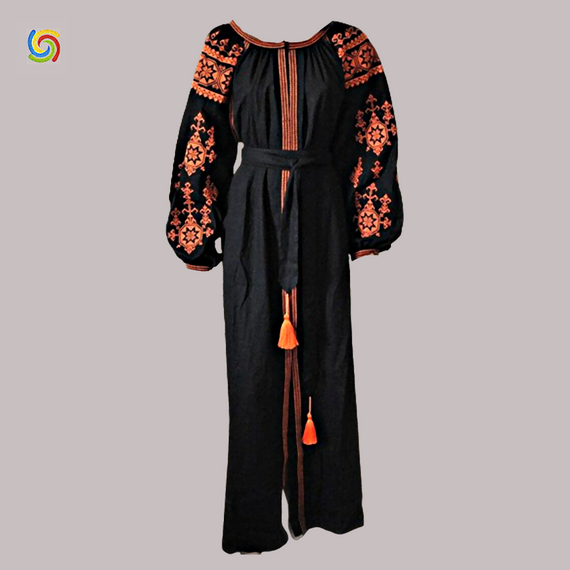 Платье Украинская вышиванка  32046 цвет чёрный размер XXXL