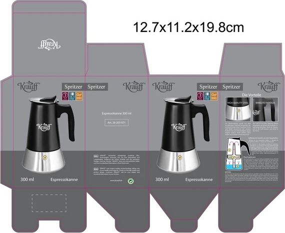 Кавоварка гейзерна з нержавіючої сталі Krauff 26-203-071, 300 мл на 6 чашок для еспресо | Зображення 2