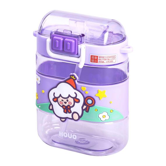 Бутылка для воды детская с трубочкой и ремешком 560 мл бутылочка для питья в школу 15 см Фиолетовая HP-14-36V | Зображення 3