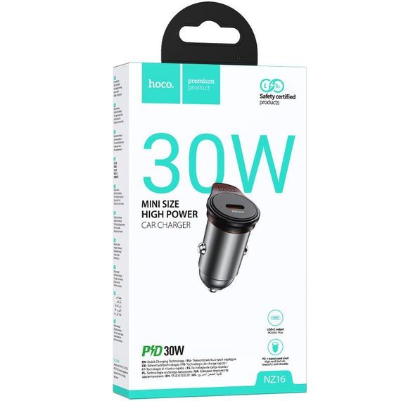 АЗП Hoco NZ16 Rigorous PD30W (1USB-C) Metal grey | Зображення 1