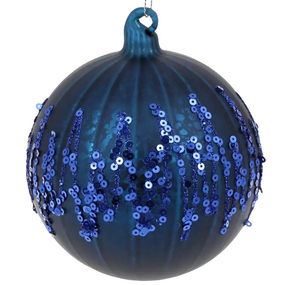 Ялинкова куля візерунок з пайеток 10см матове покриття індиго БОНА ДИ