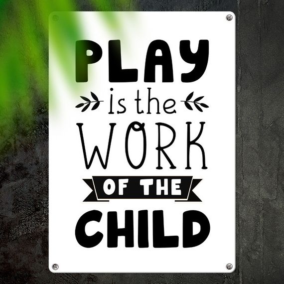 Металева табличка Paly is the work of the child 26х18,5 см (MET_20J018_WH)