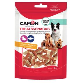 Лакомство для собак мясное Camon кусочки утки и трески, 80 гр,3,5x0,5 см
