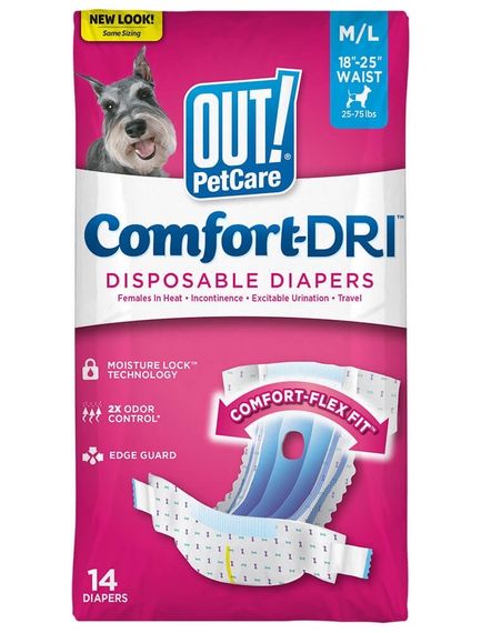 Одноразовые памперсы для собак-самок OUT! Comfort Dri Disposable Fashion Diapers, 46 - 63 см, 42 шт