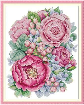 Набор для вышивания по нанесённой на канву схеме  "Bloom". AIDA 14CT printed 31*38 см