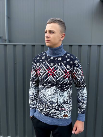Мужской новогодний свитер с узорами PA2654 цвет голубой, размер M | Зображення 2