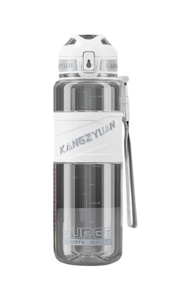Спортивная бутылка KANGZYUAN 1000 мл (1 л) - Белая Tritan BPA-free, ударопрочная эко-бутылка с фильтром и ремешком