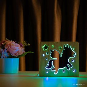 Светильник ночник ArtEco Light из дерева LED " единорог" с пультом и...