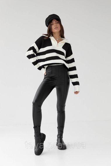 Утеплені лосини зі шкірозамінника зі швами спереду колір чорний розмір L FL_000231 | Зображення 5