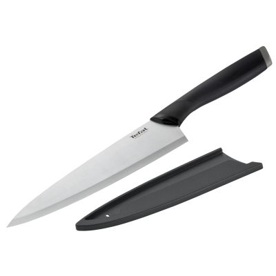 Кухонный нож Tefal Comfort, 20см, з чохлом, нержавіюча сталь, пластик, чорний (K2213244)