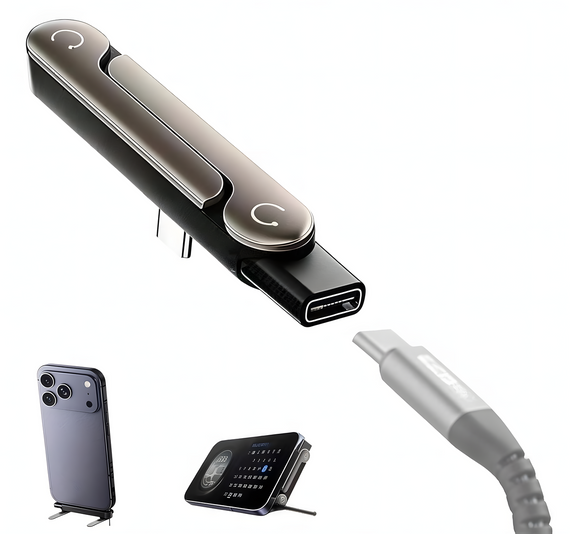 Адаптер перехідник USB Type-C на Type-C 240W зі складаною підставкою black | Зображення 3