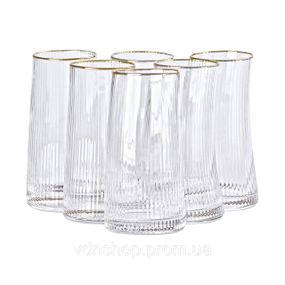 Набір стаканів високих 6 штук по 600 мл із золотим обідком HP-16-19