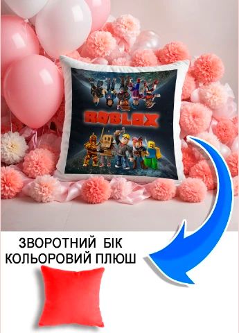 Подушка плюшева Мерч Крафт Дизайн з принтом roblox 02 червоний плюш квадратна 33х33 см