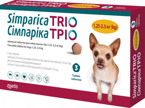 Жувальні таблетки Zoetis Сімпарика ТРІО 1.3 - 2.5 кг 1 шт
